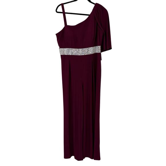 R&M Richards Sleeveless Jumpsuit size 14 Maroon Crystal Embellished Event - Picture 11 of 11